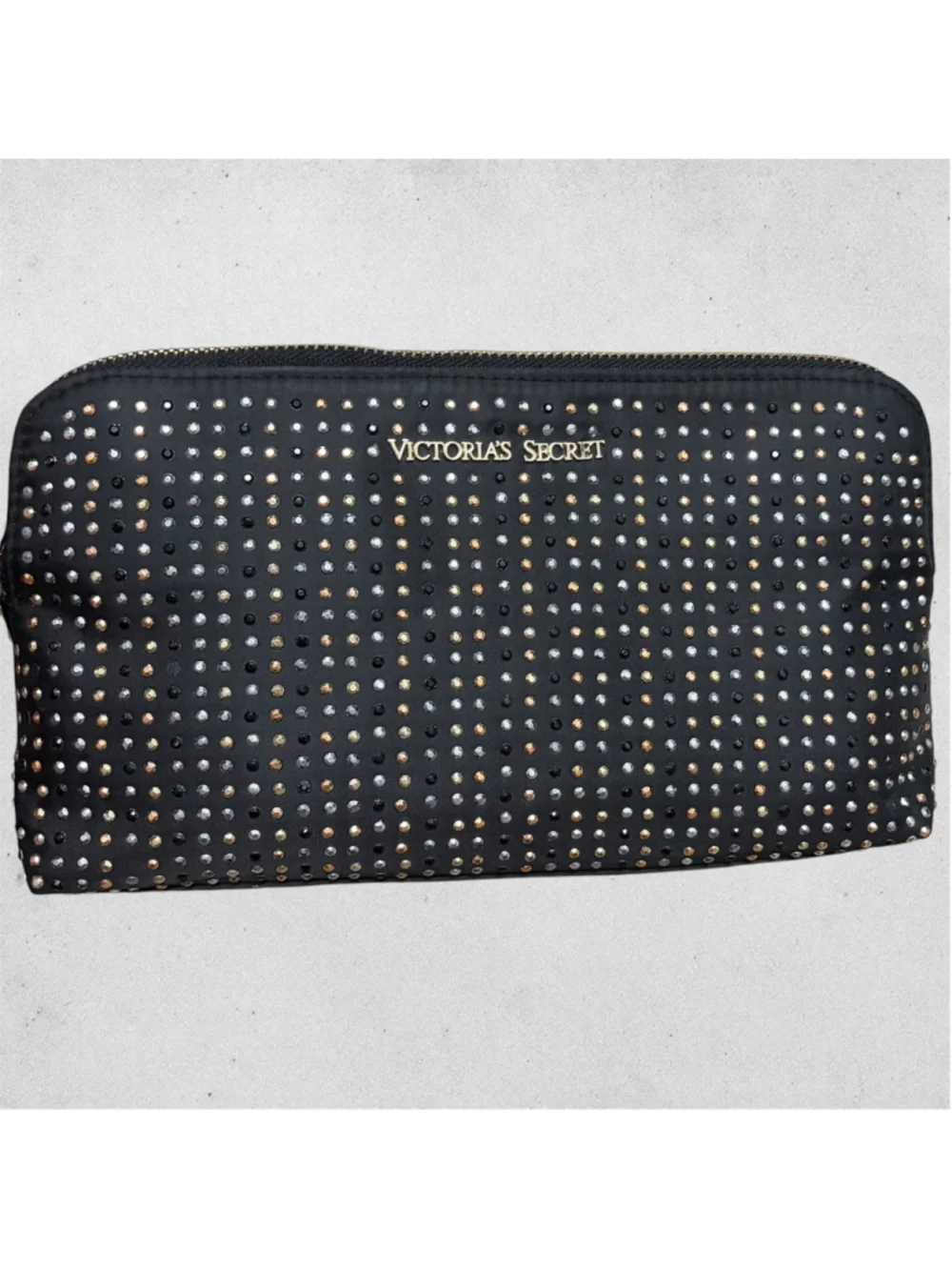Women's Victoria's Secret Cosmetic Bag One Size Black Gold Rhinestone